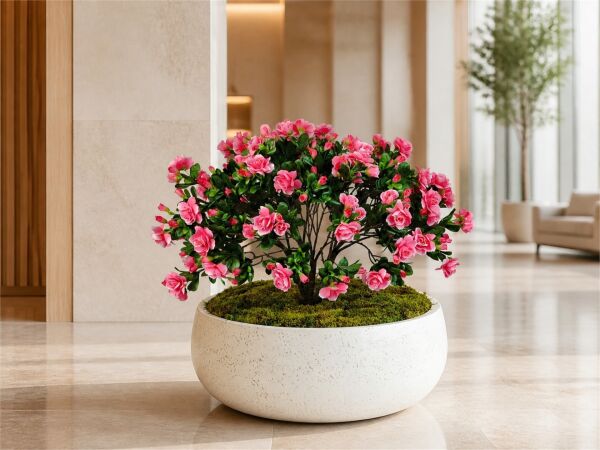 Yapay Açelya Aranjmanı 65 cm – Büyük Fiber Saksılı Açık Pembe
