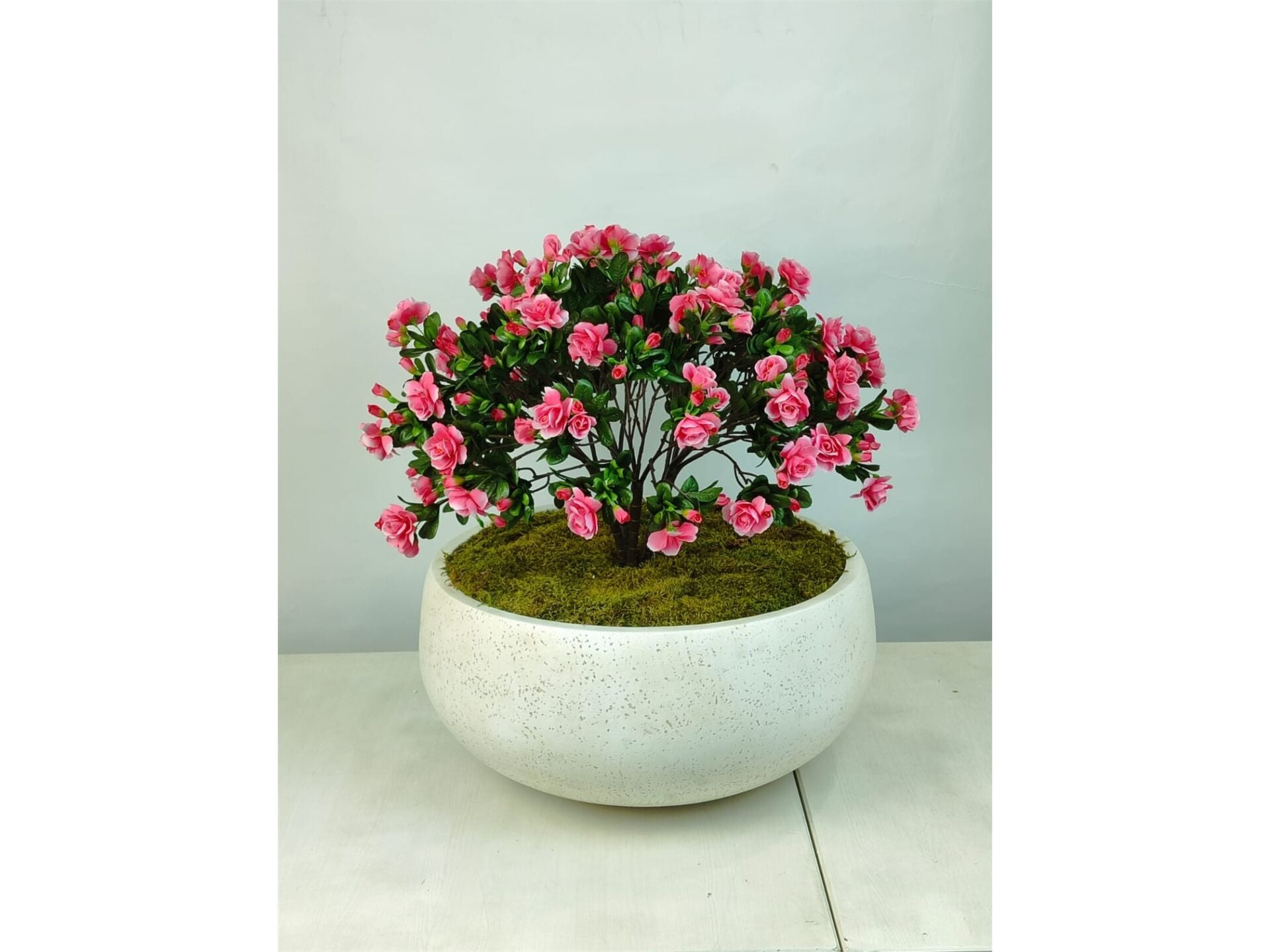 Yapay Açelya Aranjmanı 65 cm – Büyük Fiber Saksılı Açık Pembe
