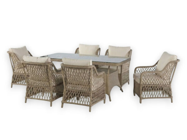 Balkon ve Bahçe Masa Sandalye Takımı Aspendos Kahverengi Rattan 6 Kişilik