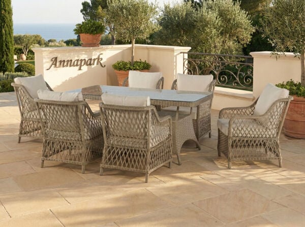 Balkon ve Bahçe Masa Sandalye Takımı Aspendos Kahverengi Rattan 6 Kişilik