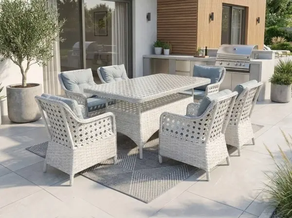 Victory 6 Kişilik Bahçe Masa Takımı – Açık Gri Rattan / Açık Gri Minder