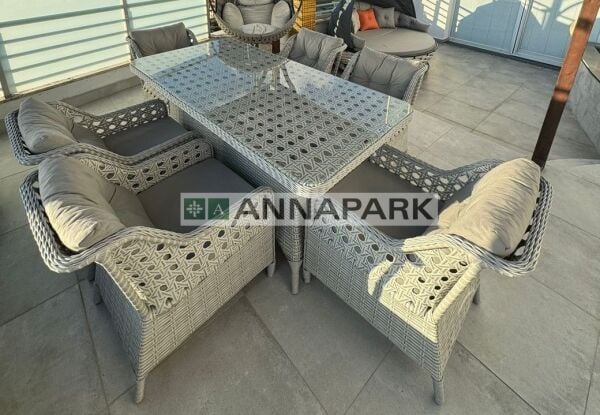 Rattan Bahçe Masa Sandalye Takımı Victory Açık Gri