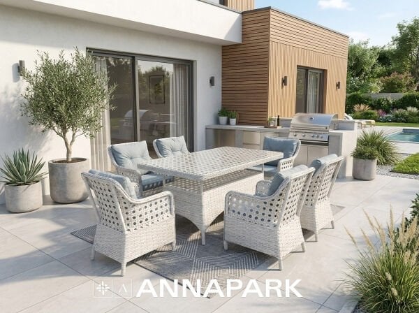 Victory 6 Kişilik Bahçe Masa Takımı – Açık Gri Rattan / Açık Gri Minder