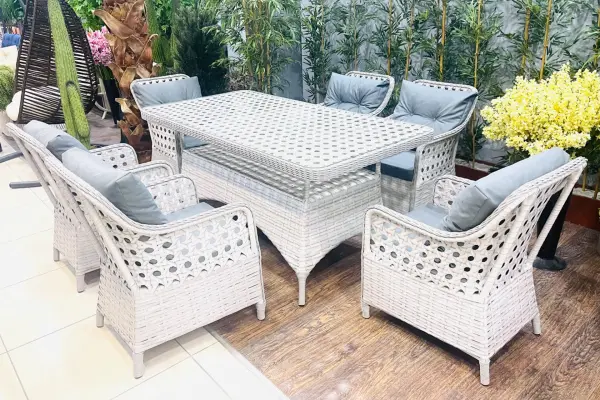 Balkon ve Bahçe Masa Sandalye Takımı Victory Açık Gri Rattan 6 Kişilik