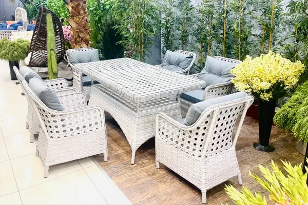 Balkon ve Bahçe Masa Sandalye Takımı Victory Açık Gri Rattan 6 Kişilik