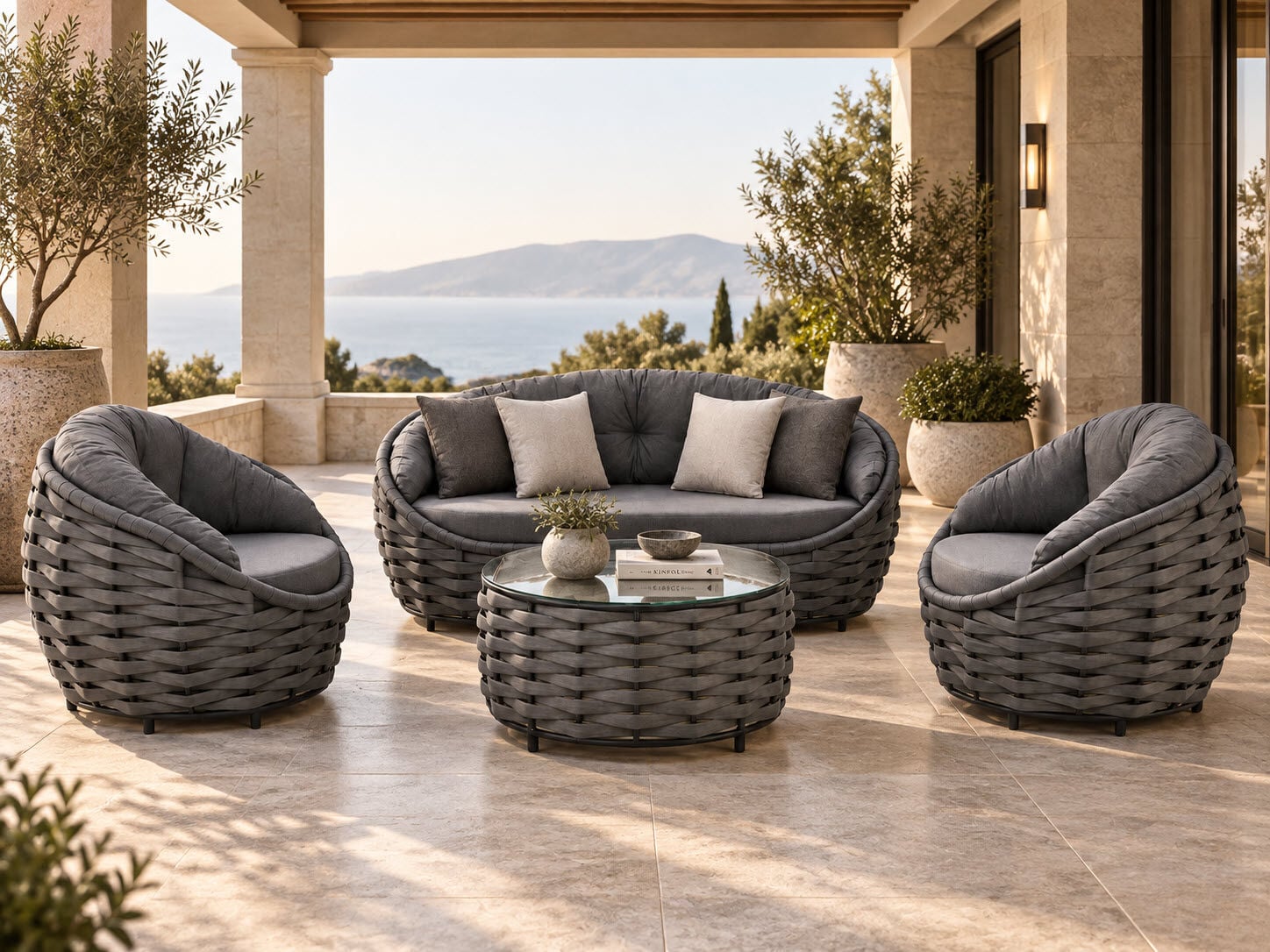 Balkon Oturma Grubu Apple Antrasit Örgü