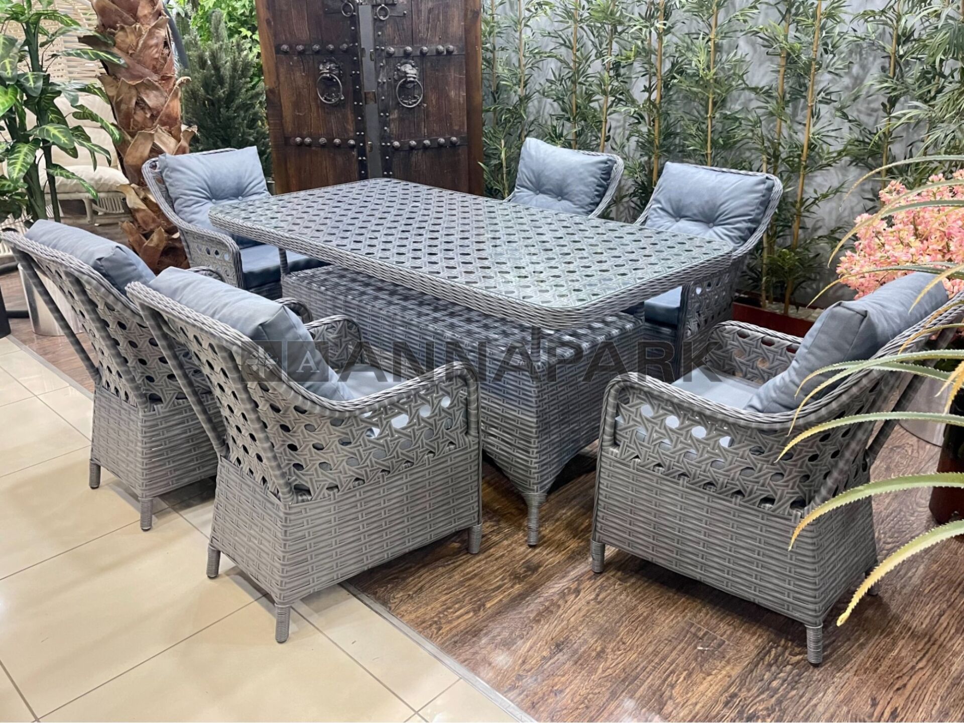 Annapark Victory Rattan Balkon Bahçe Masa Sandalye Takımı - Antrasit Gri / Koyu Gri