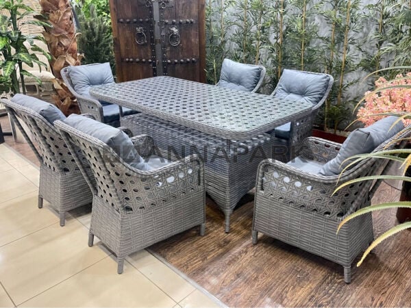 Balkon ve Bahçe Masa Sandalye Takımı Victory Antrasit Rattan Koyu Gri Minder 6 Kişilik