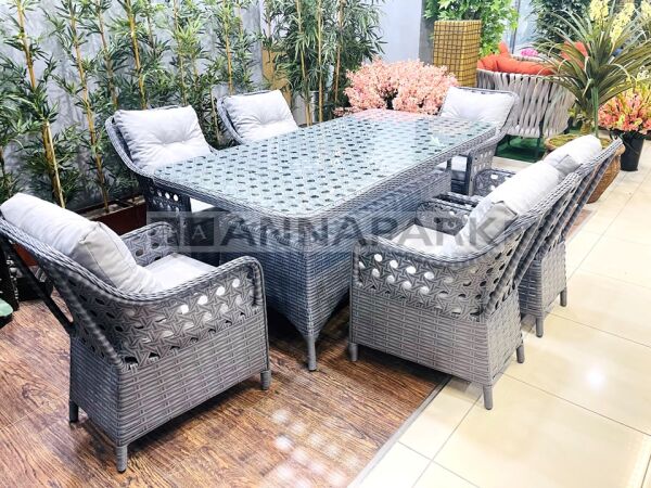 Victory 6 Kişilik Bahçe Masa Takımı – Antrasit Rattan / Açık Gri Minder