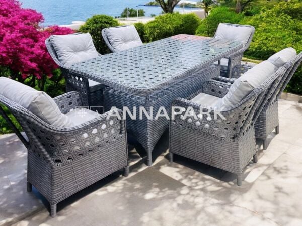 Annapark Victory Rattan Balkon Bahçe Masa Sandalye Takımı - Antrasit Gri / Açık Gri