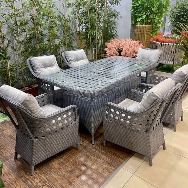 Annapark Victory Rattan Balkon Bahçe Masa Sandalye Takımı - Antrasit Gri / Açık Gri