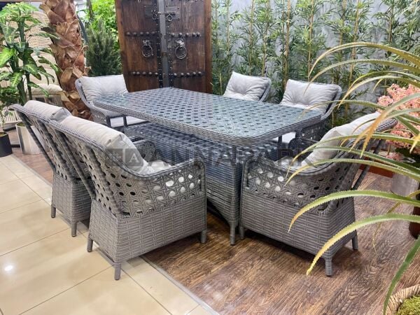Annapark Victory Rattan Balkon Bahçe Masa Sandalye Takımı - Antrasit Gri / Açık Gri