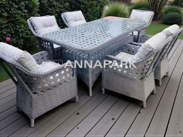Annapark Victory Rattan Balkon Bahçe Masa Sandalye Takımı - Antrasit Gri / Açık Gri
