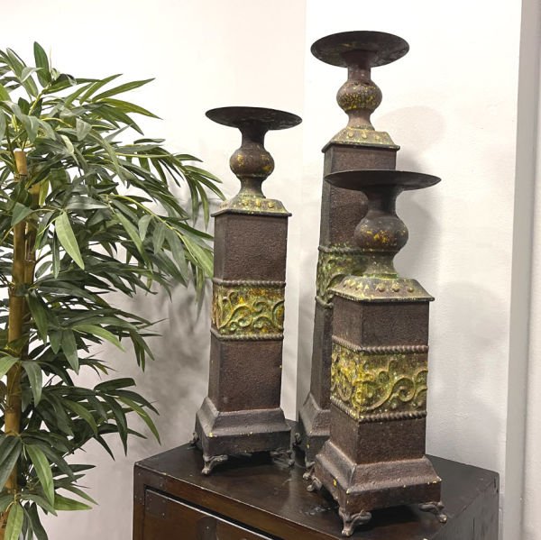 Dekoratif Vintage 3'lü Şamdan Seti 60cm