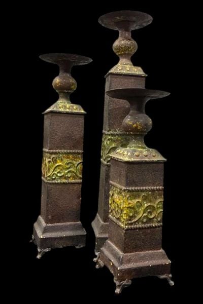 Dekoratif Vintage 3'lü Şamdan Seti 60cm