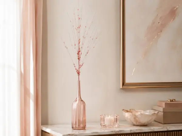 Pembe Kristal Çiçekli Yapay Dal 75 cm