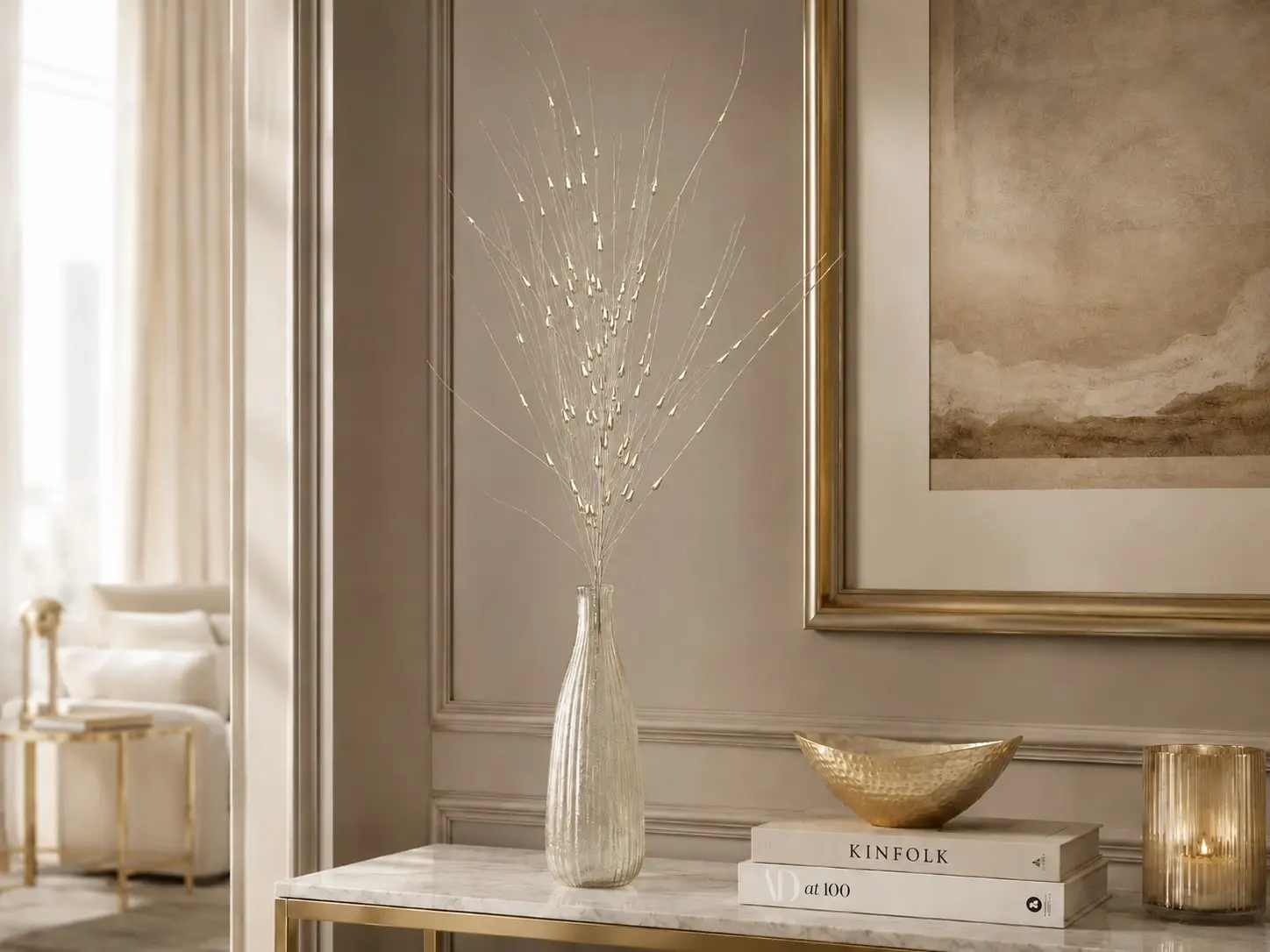 Yapay Çiçek Kristal Çiçekli Dekoratif Dal 75 cm Beyaz