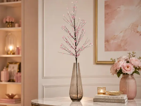 Pembe Detaylı Kokina Aranjman Dalı 60 cm