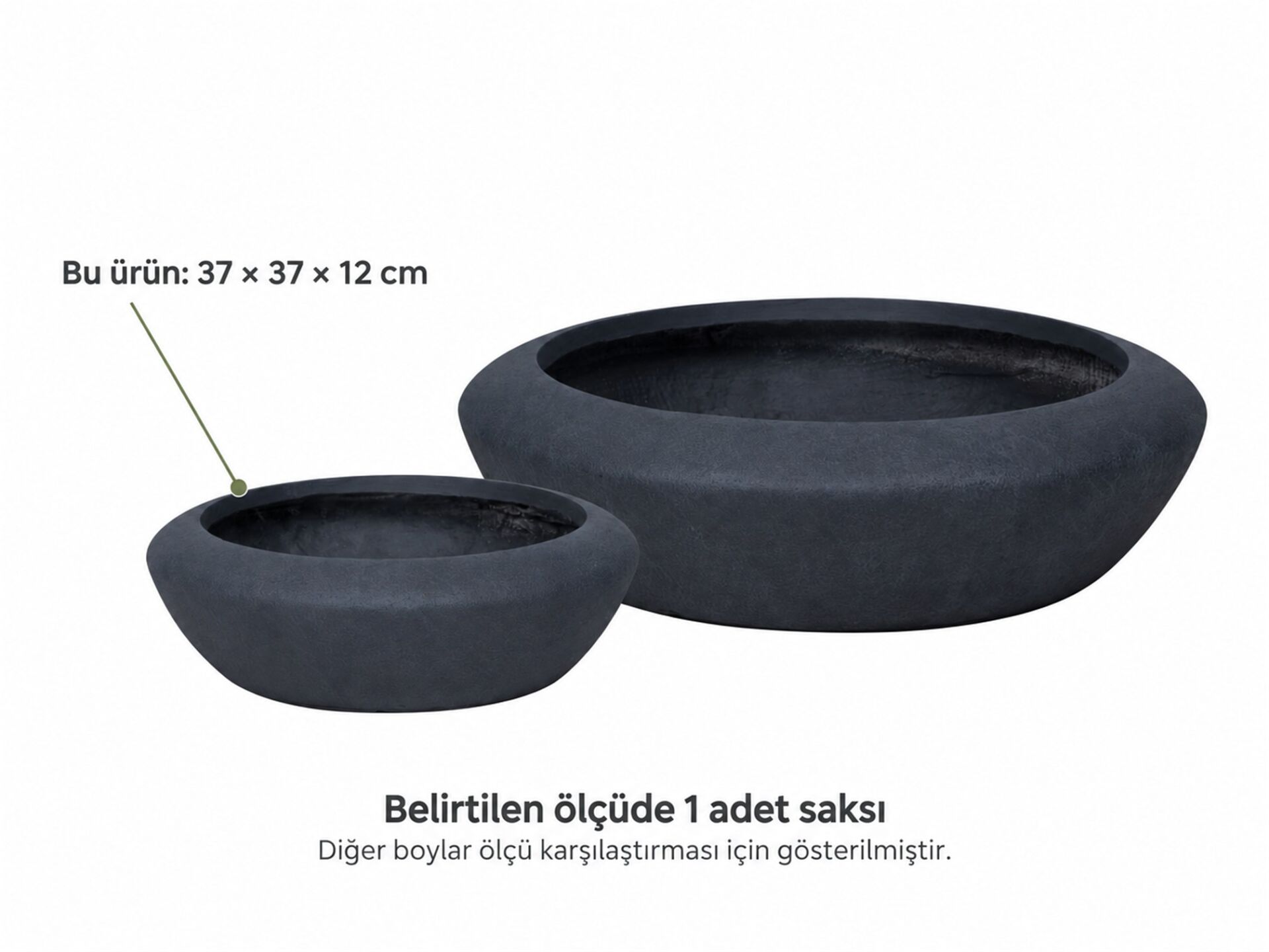 Fiber Bonsai Saksısı Zenna Antrasit 37x37x12 cm
