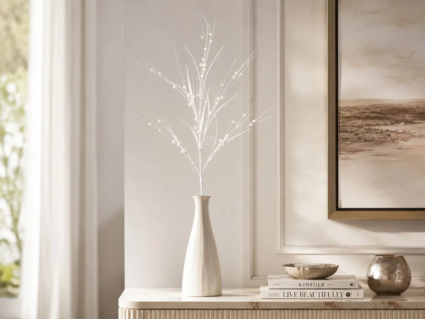 Beyaz Simli Dekoratif Dal 75 cm
