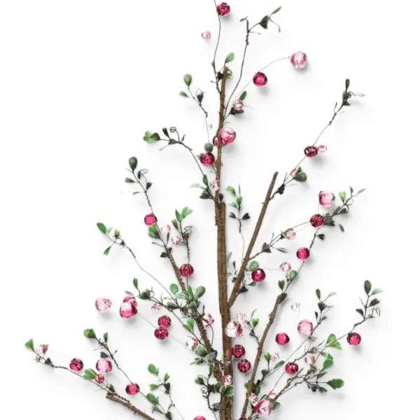 Yapay Çiçek Kristal Yapraklı Dal 70 cm Pembe ve Yeşil