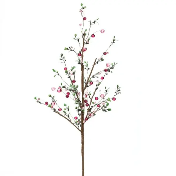 Yapay Çiçek Kristal Yapraklı Dal 70 cm Pembe ve Yeşil