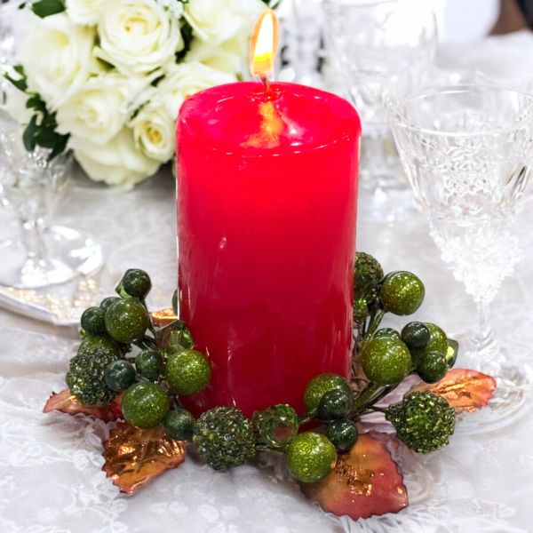 El Yapımı Kristal Dokulu Yeşil ve Bakır Renk Detaylı Mumluk Masa Dekoru (13 cm)