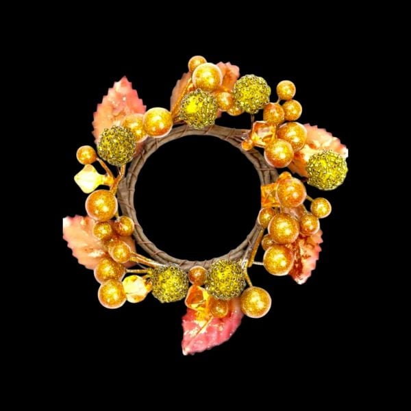 El Yapımı Kristal İşlemeli Bakır ve Altın Renk Detaylı Mumluk Masa Dekoru (13 cm)