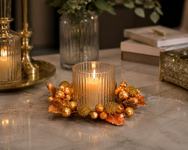 Gold Kristal Dokulu Mum Halkası 13 cm