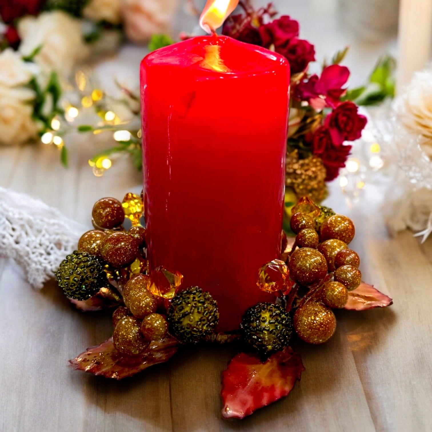 Mumluk Çelenk Handmade Deluxe Masa Süsü Dekor 13cm