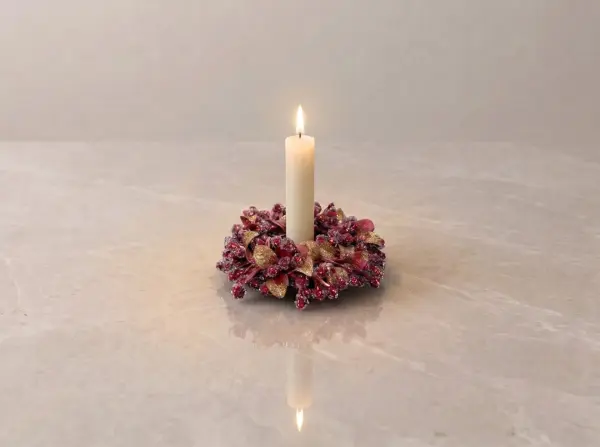 Kırmızı ve Amber Meyve Detaylı Dekoratif Mumluk 13 cm