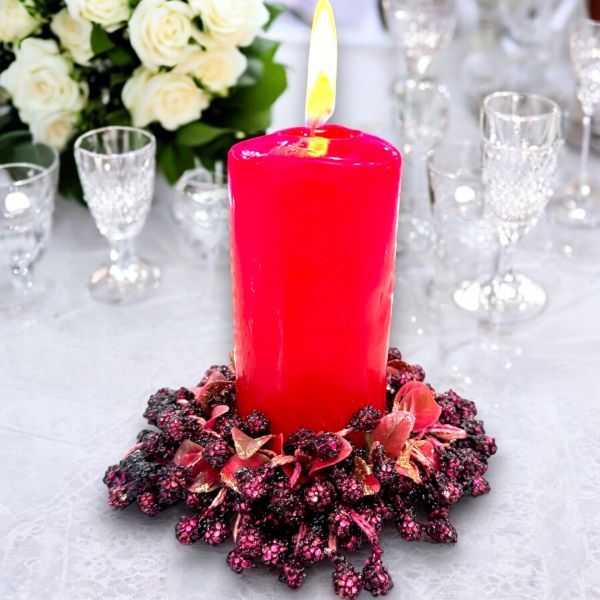 El Yapımı Kristal Dokulu Bordo ve Altın Simli Mumluk Masa Dekoru (13 cm)