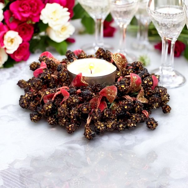 El Yapımı Kristal Dokulu Bakır, Bordo ve Altın Renk Detaylı Mumluk Masa Dekoru (13 cm)