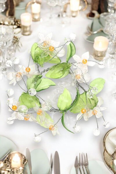 El Yapımı Kristal Çiçek Motifli Mumluk ve Masa Süsü (13 cm)