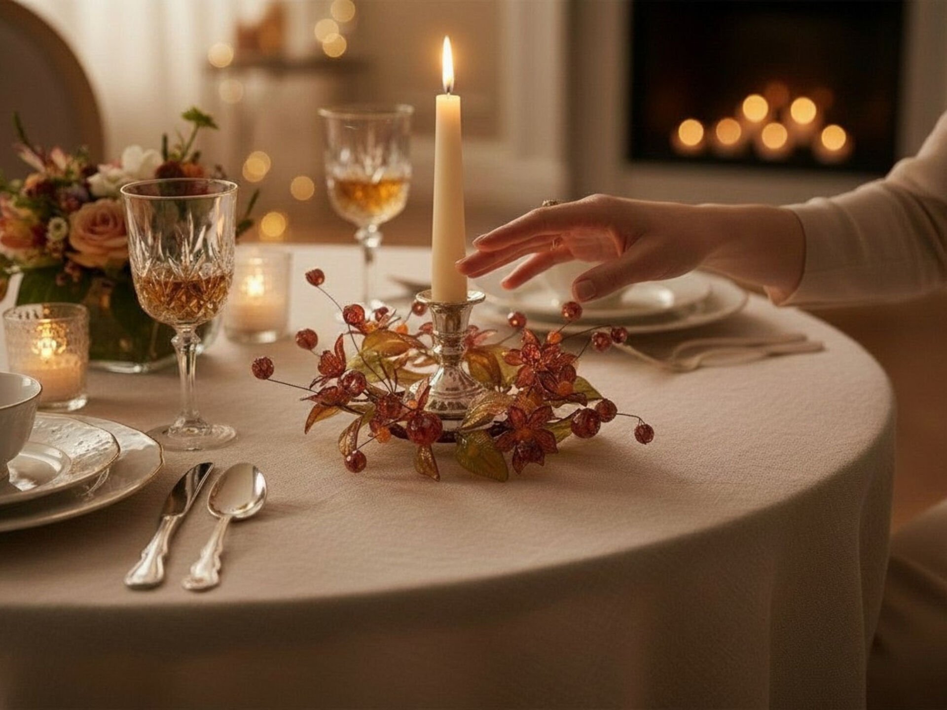 Kristal Detaylı Kırmızı Mumluk ve Masa Süsü (13 cm)