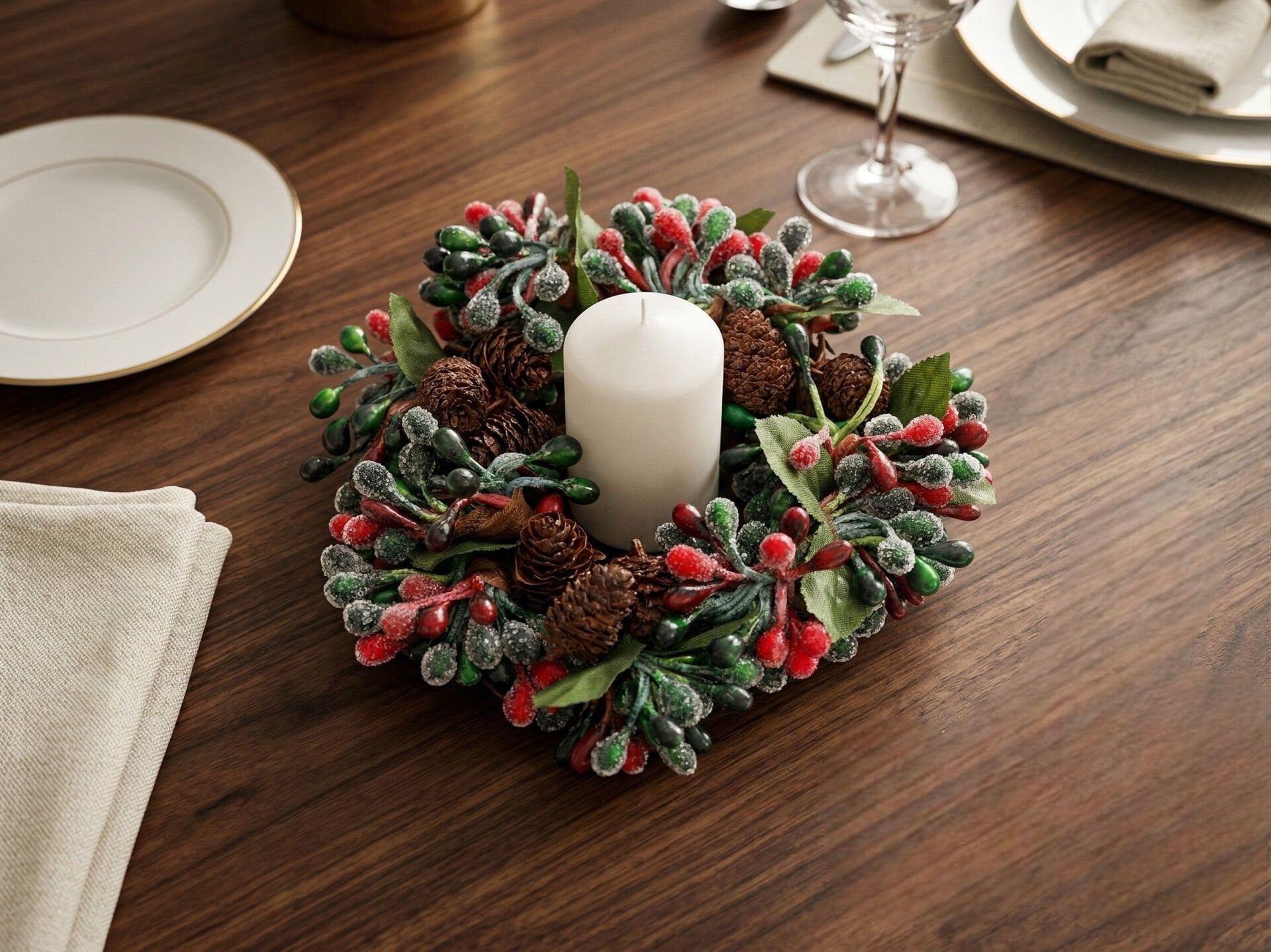 El Yapımı Dekoratif Mumluk Çelenk ve Masa Süsü (13 cm)