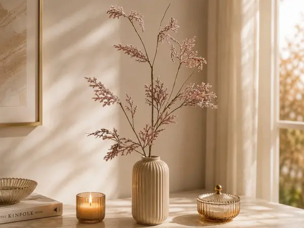Rose Gold Simli Yapraklı Dekoratif Dal 75 cm