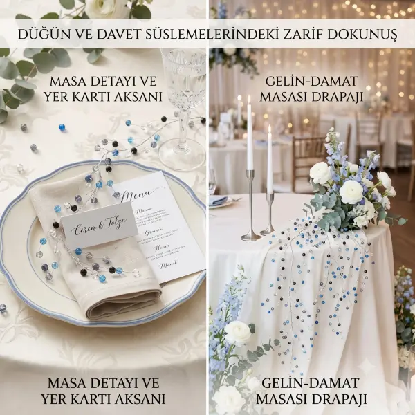 Kristal Görünümlü Dekoratif Masa Süsü ve Sarkıt Dal 120 cm – Mavi