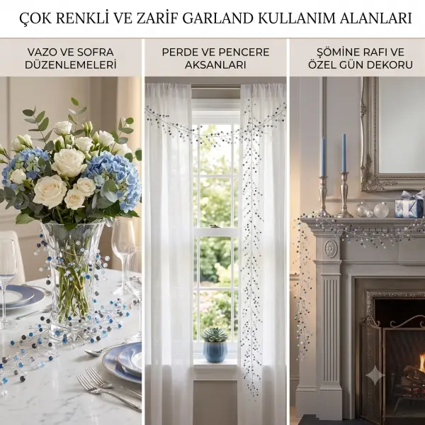 Kristal Görünümlü Dekoratif Masa Süsü ve Sarkıt Dal 120 cm – Mavi