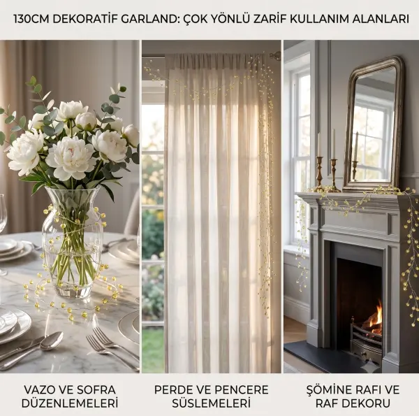 Kristal Boncuklu Garland 130 cm | Düğün ve Davet Masası Süsü – Sarı