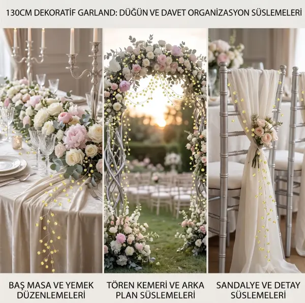 Kristal Boncuklu Garland 130 cm | Düğün ve Davet Masası Süsü – Sarı