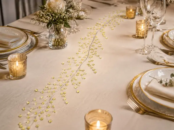 Kristal Boncuklu Garland 130 cm | Düğün ve Davet Masası Süsü – Sarı