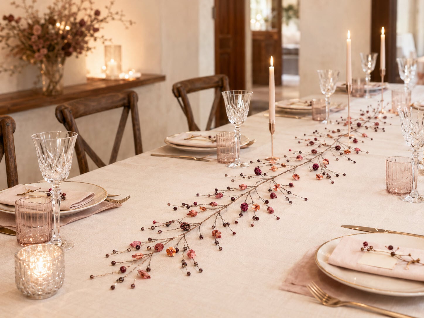 Dekoratif Masa Süsü ve Sarkıt Garland 150 cm – Rose Gold