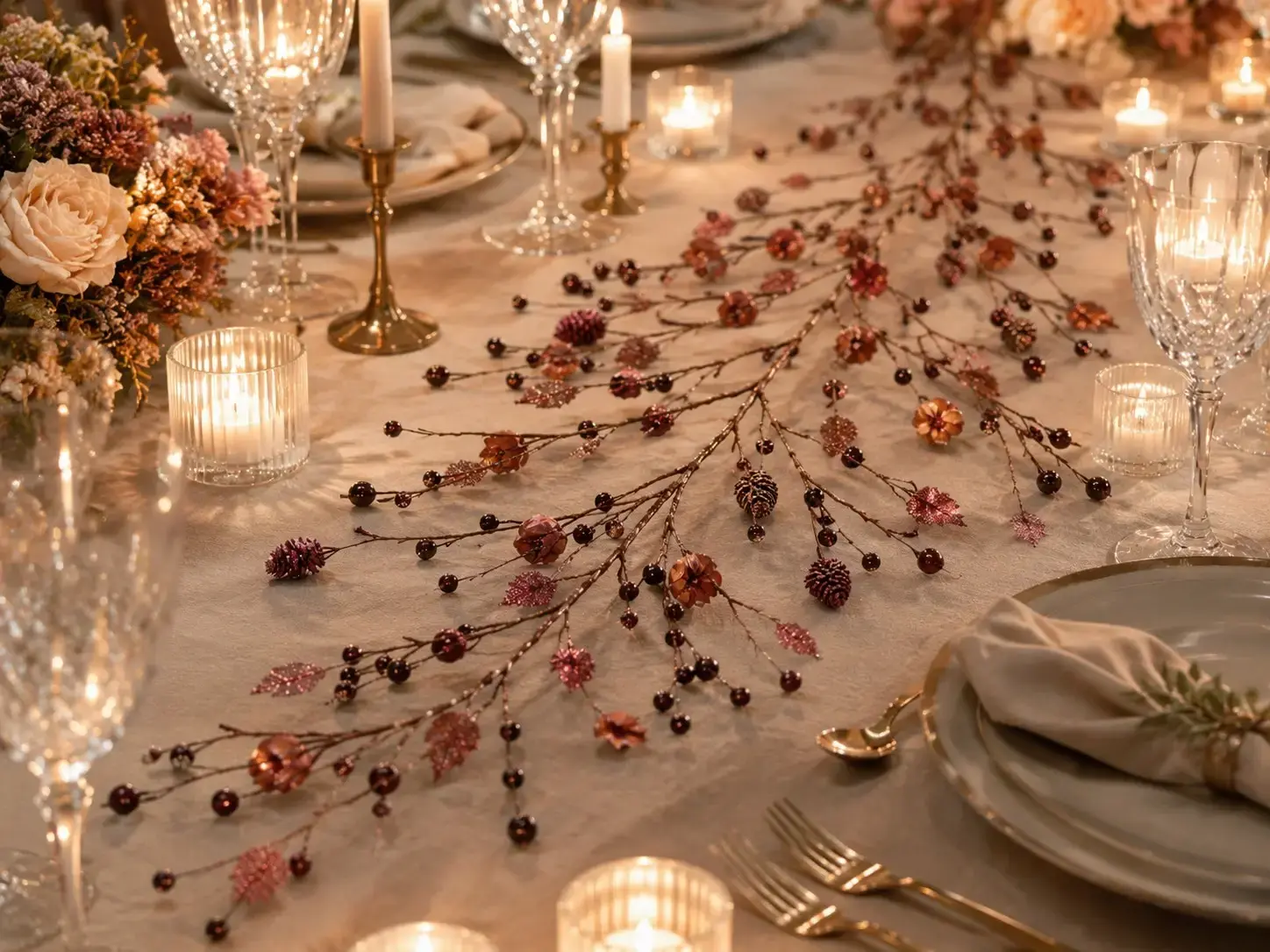 Rose Gold Dekoratif Garland 150 cm | Davet Masası ve Vitrin Süsü