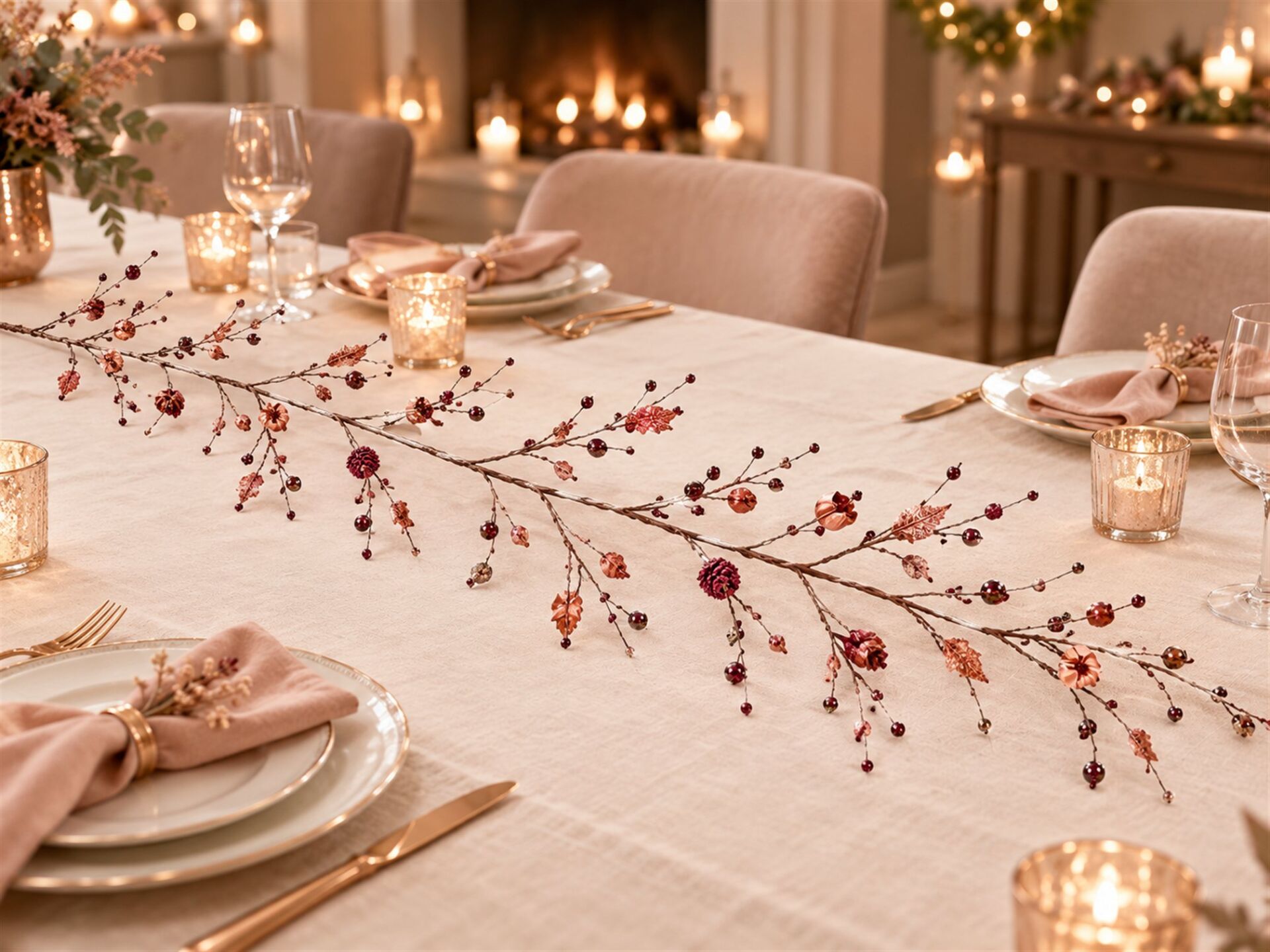 Rose gold garland ile rose gold söz ve nişan masası uygulama canlandırması