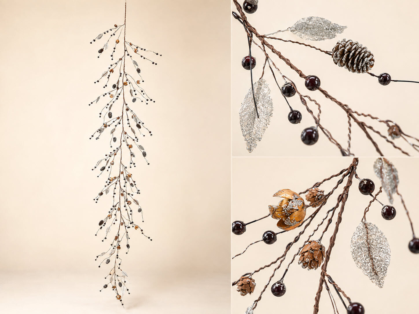 Dekoratif Masa Süsü ve Sarkıt Garland 120 cm – Gümüş