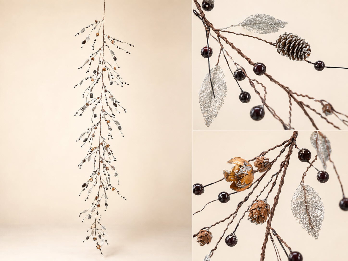 Dekoratif Masa Süsü ve Garland 150 cm – Gümüş ve Amber
