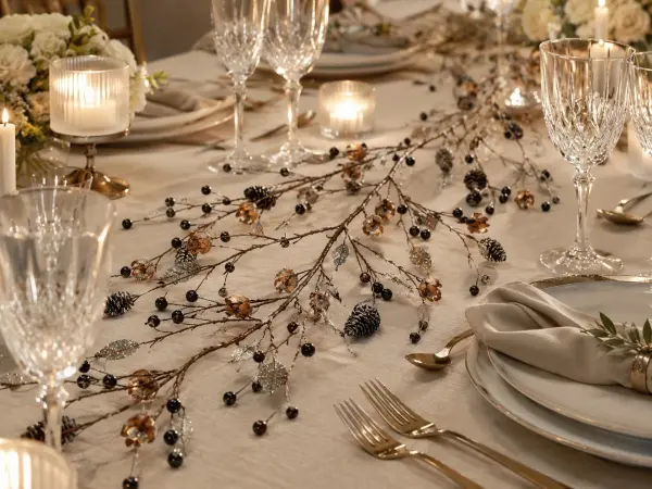 Dekoratif Masa Süsü ve Sarkıt Garland 120 cm – Gümüş