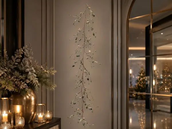 Dekoratif Masa Süsü ve Sarkıt Garland 150 cm – Gümüş ve Yeşil