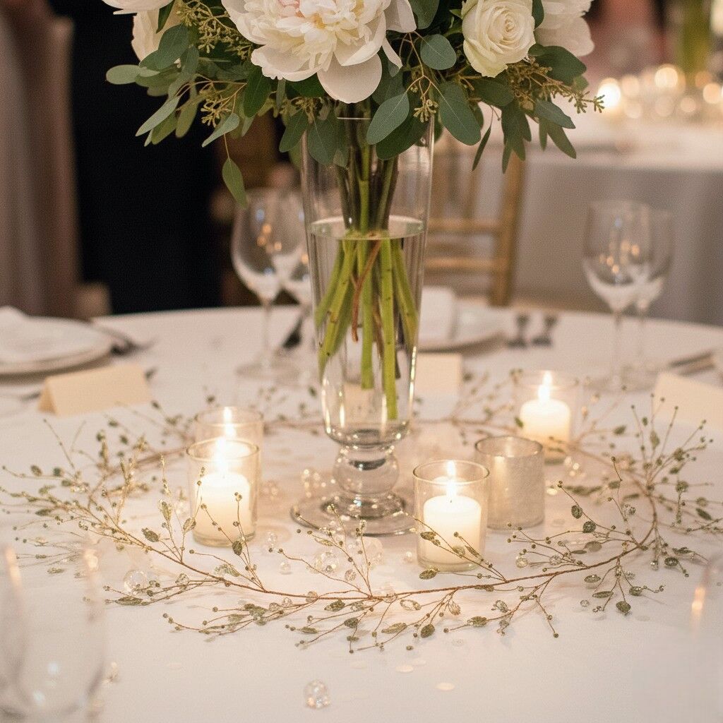 Kristal Garland Masa & Organizasyon Dekoru 150 cm - Silver Green